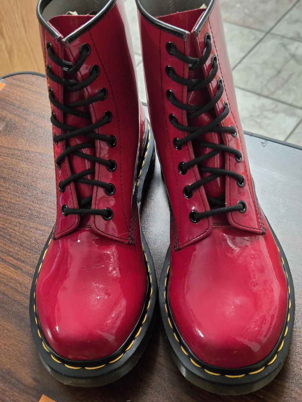 Dr. Martens Red Patent Lace-Up Combat Boots